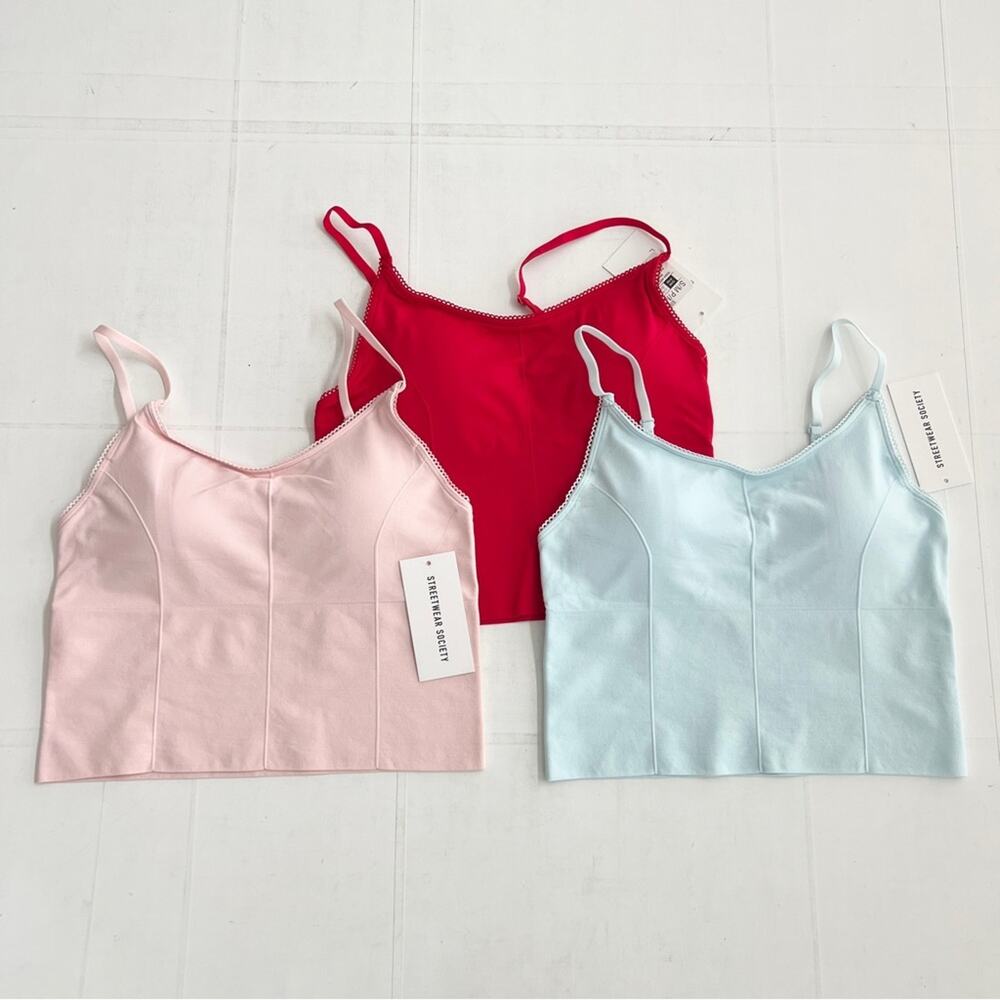 New STREETWEAR SOCIETY (3 Piece Set) Brami Cami Crop Top Adjustable Strap Padded
